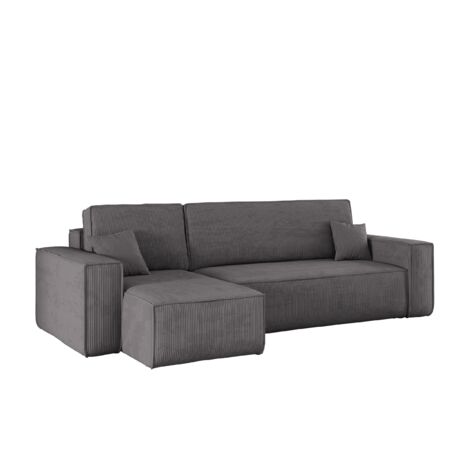 Ecksofa mit schlaffunktion und bettkasten, Eckcouch BEST stoff Poso Dicker Cord viele farben Dunkelg