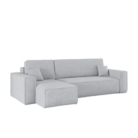 Ecksofa mit schlaffunktion und bettkasten, Eckcouch BEST stoff Poso Dicker Cord viele farben Grau Li