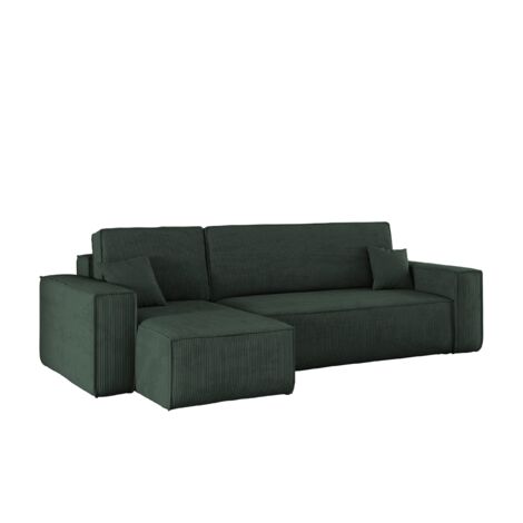 Ecksofa mit schlaffunktion und bettkasten, Eckcouch BEST stoff Poso Dicker Cord viele farben Grün Li
