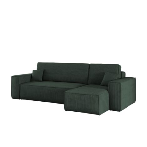 Ecksofa mit schlaffunktion und bettkasten, Eckcouch BEST stoff Poso Dicker Cord viele farben Grün Re