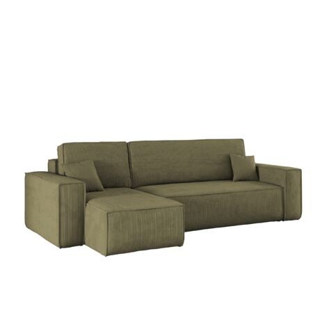 Ecksofa mit schlaffunktion und bettkasten, Eckcouch BEST stoff Poso Dicker Cord viele farben Olive L