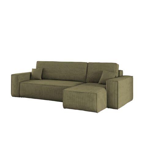 Ecksofa mit schlaffunktion und bettkasten, Eckcouch BEST stoff Poso Dicker Cord viele farben Olive R