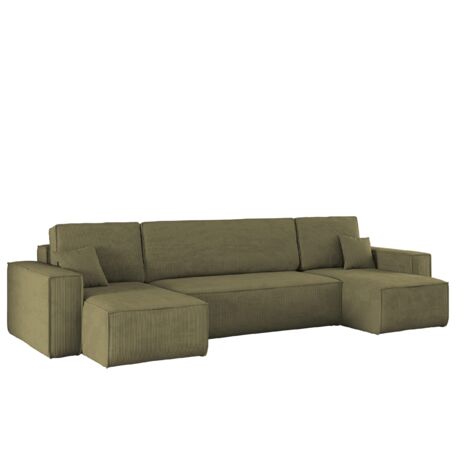 Ecksofa mit schlaffunktion und bettkasten, Sofa U-form, Couch U-form BEST Cord Olive