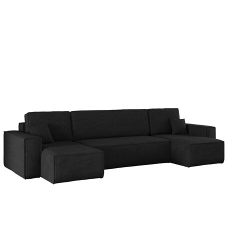 Ecksofa mit schlaffunktion und bettkasten, Sofa U-form, Couch U-form BEST Cord Schwarz