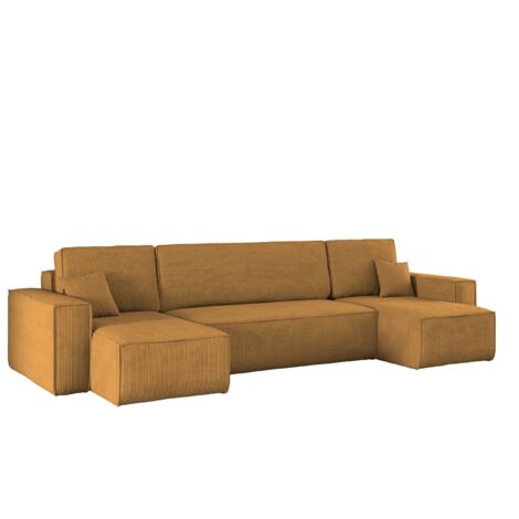 Ecksofa mit schlaffunktion und bettkasten, Sofa U-form, Couch U-form BEST Cord Senffarbe