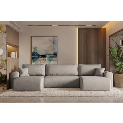 Ecksofa mit schlaffunktion und bettkasten, Sofa U-form, Couch U-form CAPRI Neve Dunkelbeige