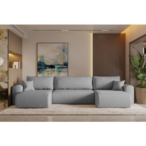 Ecksofa mit schlaffunktion und bettkasten, Sofa U-form, Couch U-form CAPRI Neve Grau