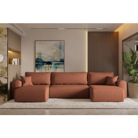 Ecksofa mit schlaffunktion und bettkasten, Sofa U-form, Couch U-form CAPRI Neve  Kupfer