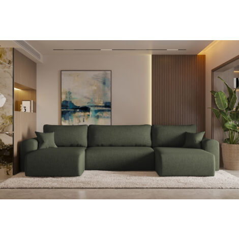 Ecksofa mit schlaffunktion und bettkasten, Sofa U-form, Couch U-form CAPRI Neve  Olive