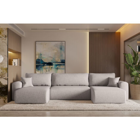 Ecksofa mit schlaffunktion und bettkasten, Sofa U-form, Couch U-form CAPRI Neve  Perle