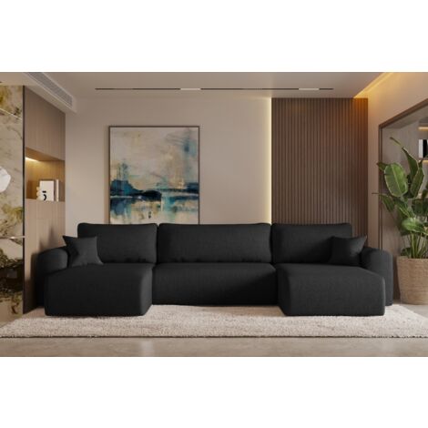 Ecksofa mit schlaffunktion und bettkasten, Sofa U-form, Couch U-form CAPRI Neve  Schwarz