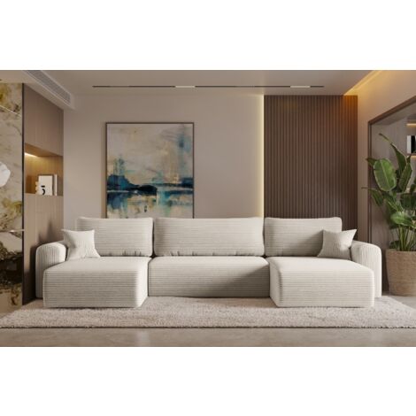 Ecksofa mit schlaffunktion und bettkasten, Sofa U-form, Couch U-form CAPRI Poso  Ecru