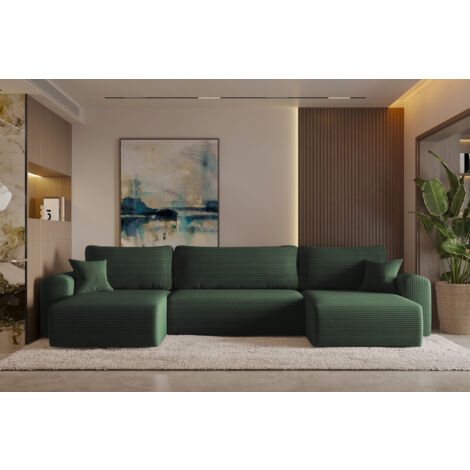 Ecksofa mit schlaffunktion und bettkasten, Sofa U-form, Couch U-form CAPRI Poso  Grün