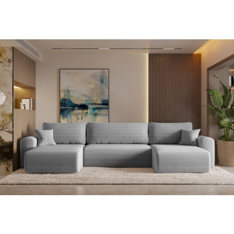 Ecksofa mit schlaffunktion und bettkasten, Sofa U-form, Couch U-form CAPRI Poso  Hellgrau