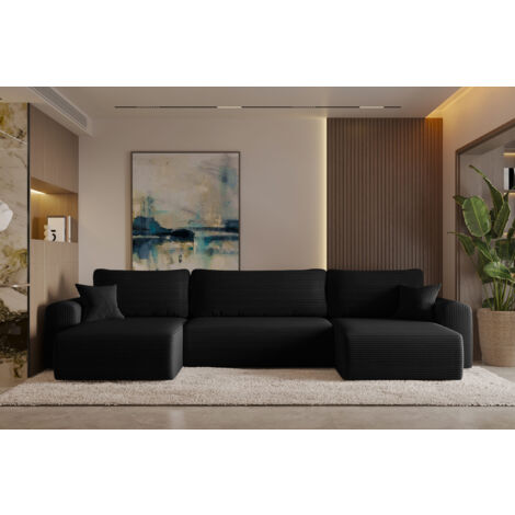 Ecksofa mit schlaffunktion und bettkasten, Sofa U-form, Couch U-form CAPRI Poso  Schwarz