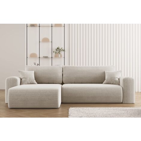 Ecksofa mit Schlaffunktion und Stauraum für Bettzeug, L-förmiges Sofa, Capri Stoff Poso Beige Rechts