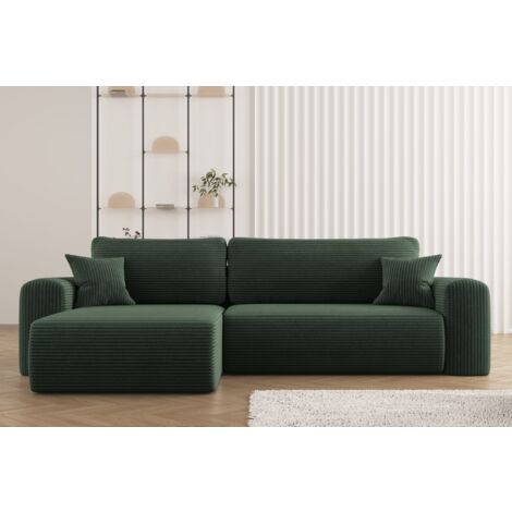 Ecksofa mit Schlaffunktion und Stauraum für Bettzeug, L-förmiges Sofa,Capri Stoff Poso Grün Rechts