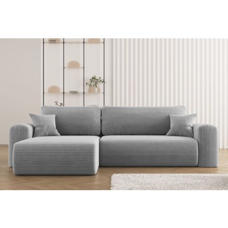 Ecksofa mit Schlaffunktion und Stauraum für Bettzeug, L-förmiges Sofa,Capri Stoff Poso Hellgrau Rechts