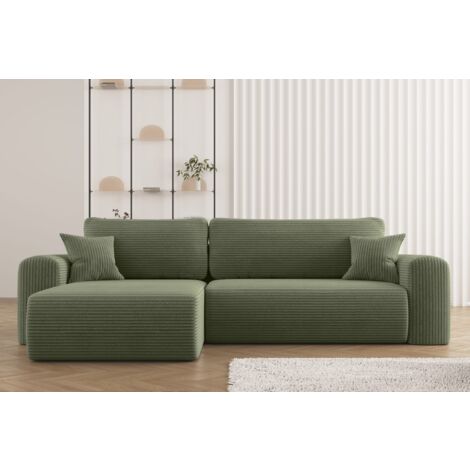 Ecksofa mit Schlaffunktion und Stauraum für Bettzeug, L-förmiges Sofa,Capri Stoff Poso Hellgrün Links