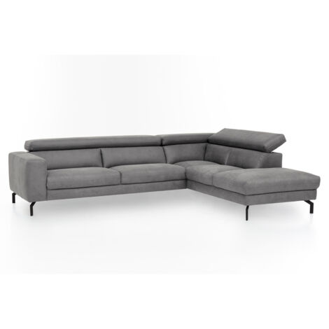Ecksofa mit verstellbaren Kopfteilen, Vintageoptik grau, 2,5-Sitzer mit Récamiere links, CASSINO-155