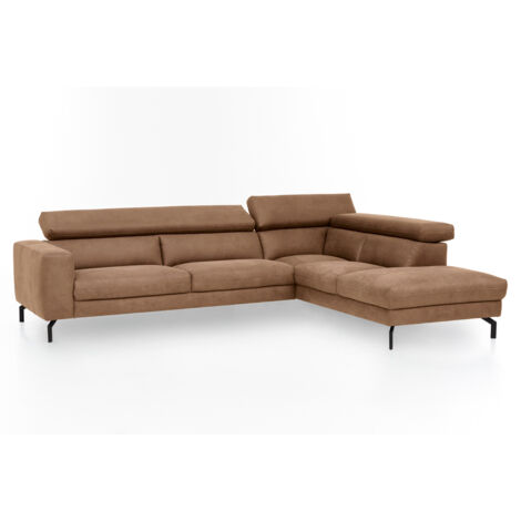 Ecksofa mit verstellbaren Kopfteilen, Vintageoptik zimt, 2,5-Sitzer mit Récamiere links, CASSINO-155