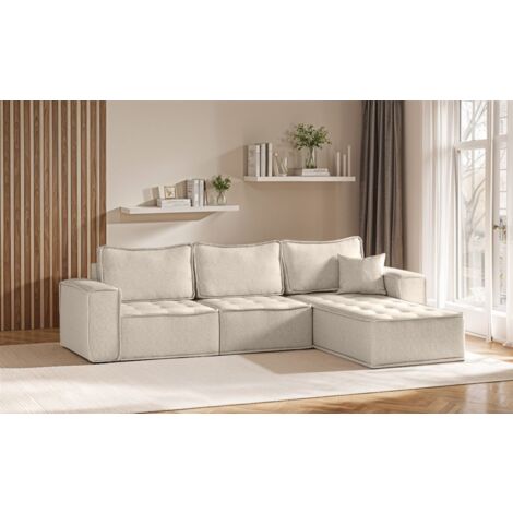 Ecksofa Modulsofa 3-teilig SANDE Stoff Alpine Beige Ottomane Rechts
