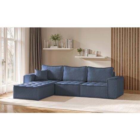 Ecksofa Modulsofa 3-teilig SANDE Stoff Raven Blau Ottomane Links