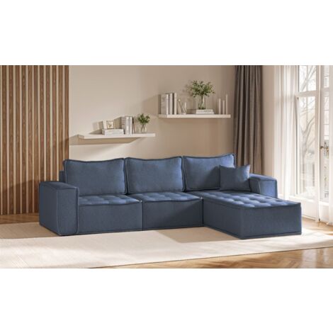 Ecksofa Modulsofa 3-teilig SANDE Stoff Raven Blau Ottomane Rechts