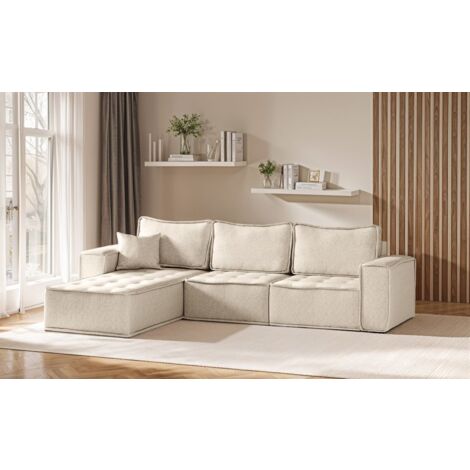 Ecksofa Modulsofa 3-teilig SANDE Stoff Raven Creme Ottomane Links