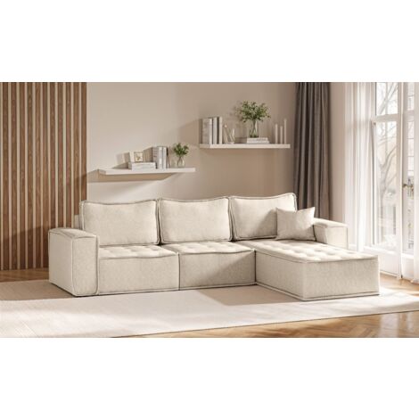 Ecksofa Modulsofa 3-teilig SANDE Stoff Raven Creme Ottomane Rechts
