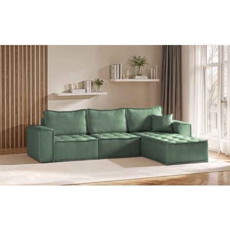 Ecksofa Modulsofa 3-teilig SANDE Stoff Raven Flaschengrün Ottomane Rechts