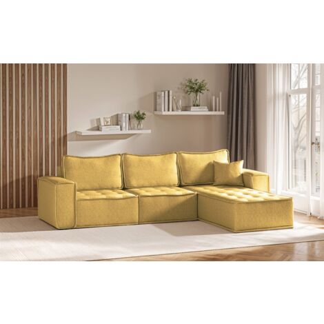 Ecksofa Modulsofa 3-teilig SANDE Stoff Raven Honiggelb Ottomane Rechts