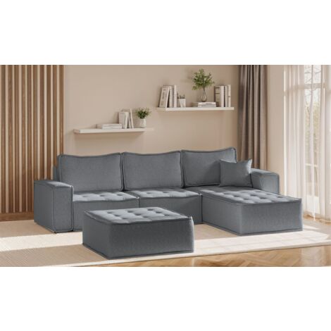 Ecksofa Modulsofa 4-teilig SANDE Stoff Alpine Anthrazit Ottomane Rechts