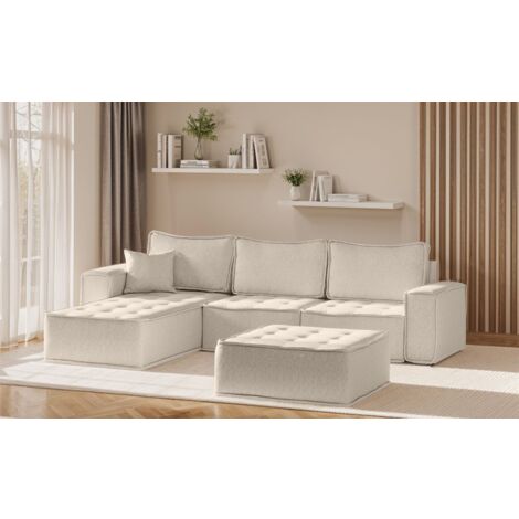 Ecksofa Modulsofa 4-teilig SANDE Stoff Alpine Beige Ottomane Links