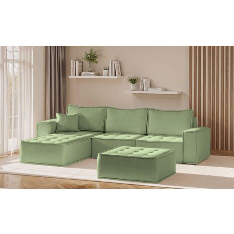 Ecksofa Modulsofa 4-teilig SANDE Stoff Alpine Hellgrün Ottomane Links