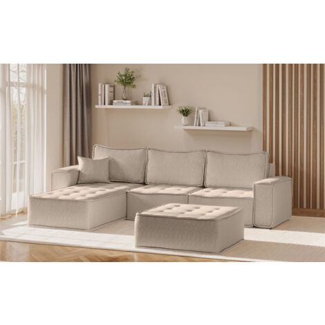 Ecksofa Modulsofa 4-teilig SANDE Stoff Alpine Toffee Ottomane Links