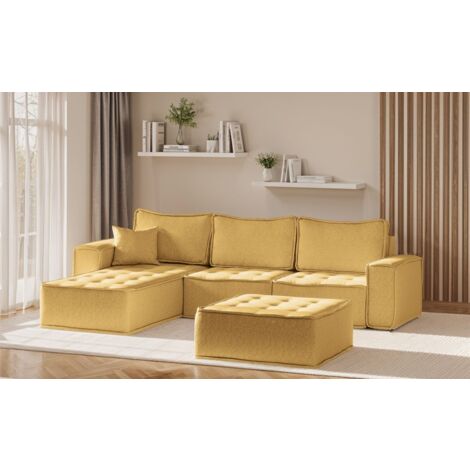 Ecksofa Modulsofa 4-teilig SANDE Stoff Raven Honiggelb Ottomane Links