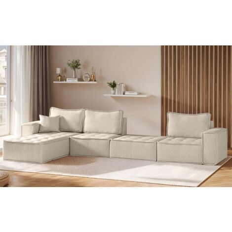 Ecksofa Modulsofa 4-teilig SANDE XL Stoff Alpine Beige Ottomane Links