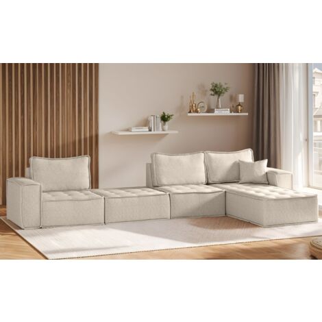 Ecksofa Modulsofa 4-teilig SANDE XL Stoff Alpine Beige Ottomane Rechts