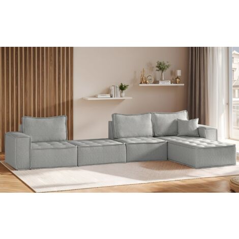 Ecksofa Modulsofa 4-teilig SANDE XL Stoff Alpine Hellgrau Ottomane Rechts