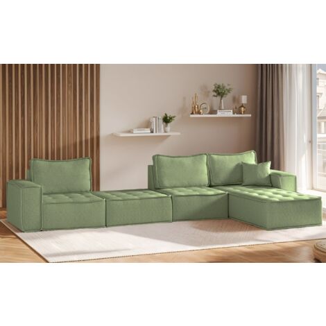 Ecksofa Modulsofa 4-teilig SANDE XL Stoff Alpine Hellgrün Ottomane Rechts