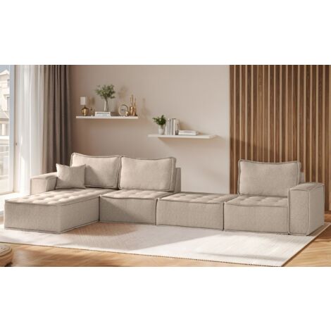 Ecksofa Modulsofa 4-teilig SANDE XL Stoff Alpine Toffee Ottomane Links