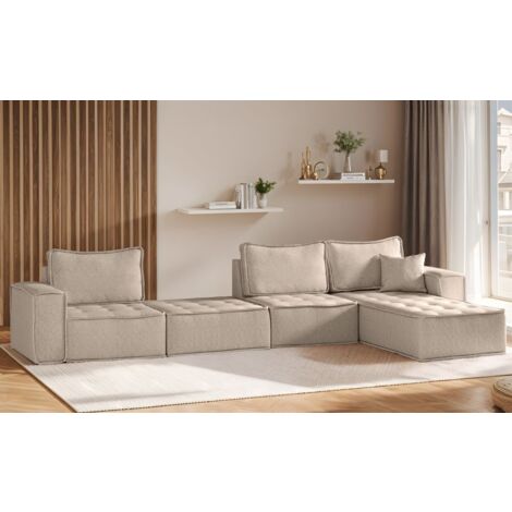 Ecksofa Modulsofa 4-teilig SANDE XL Stoff Alpine Toffee Ottomane Rechts