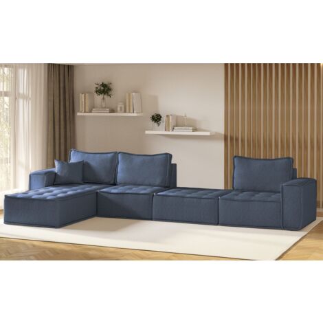 Ecksofa Modulsofa 4-teilig SANDE XL Stoff Raven Blau Ottomane Links