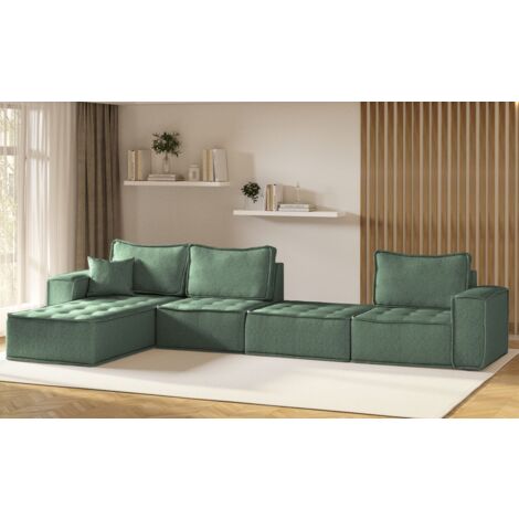 Ecksofa Modulsofa 4-teilig SANDE XL Stoff Raven Flaschengrün Ottomane Links