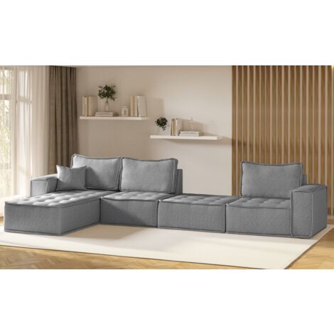 Ecksofa Modulsofa 4-teilig SANDE XL Stoff Raven Grau Ottomane Links