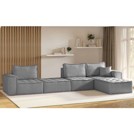 Ecksofa Modulsofa 4-teilig SANDE XL Stoff Raven Grau Ottomane Rechts
