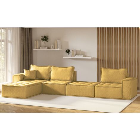 Ecksofa Modulsofa 4-teilig SANDE XL Stoff Raven Honiggelb Ottomane Links