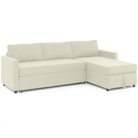 Ecksofa NOAH, umwandelbar, mit Kastenmeridian, Stoffbezug beige