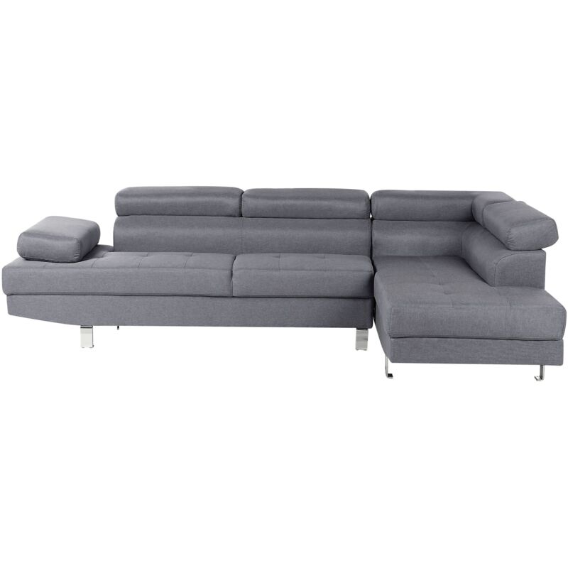 Beliani Ecksofa 5-sitzer Norrea Stoff Grau Linksseitig